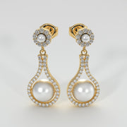 Diamond And Pearl Drop Earrings In Yellow Gold Designed by FANCI Bespoke Fine Jewellery
