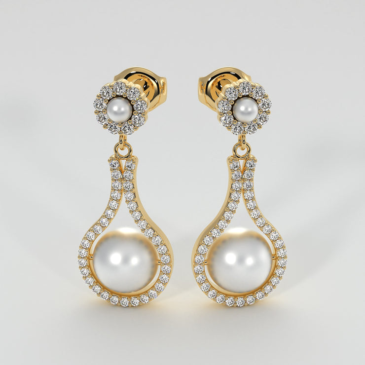 Diamond And Pearl Drop Earrings