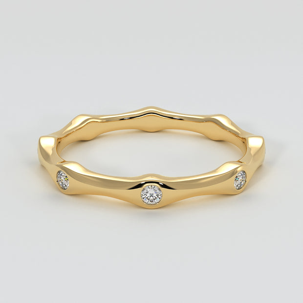 Diamond Bamboo Ring In Yellow Gold Designed And Manufactured By FANCI Bespoke Fine Jewellery