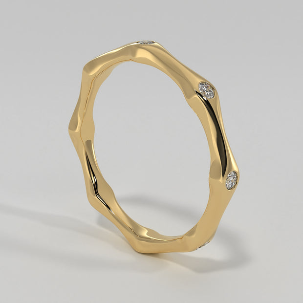 Diamond Bamboo Ring In Yellow Gold Designed And Manufactured By FANCI Bespoke Fine Jewellery
