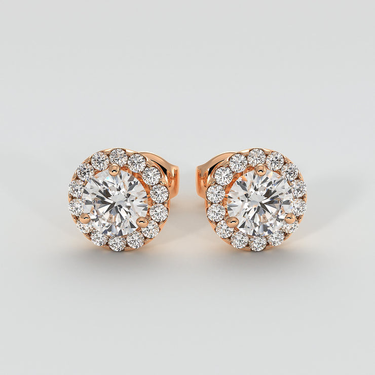 Diamond Halo Stud Earrings (Large) In Rose Gold Designed by FANCI Bespoke Fine Jewellery