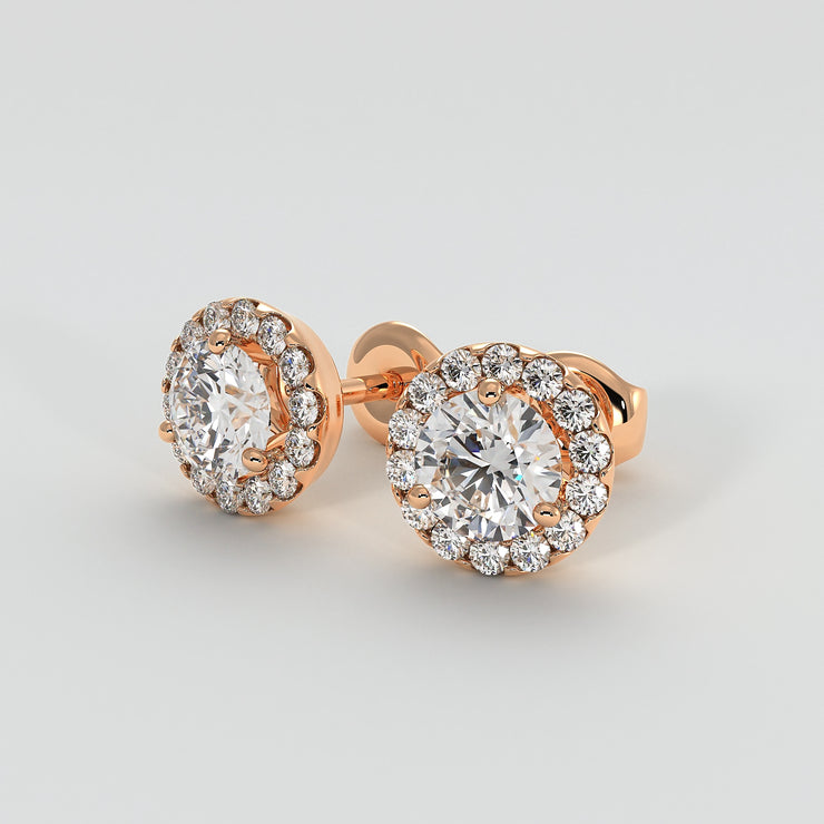 Diamond Halo Stud Earrings (Large) In Rose Gold Designed by FANCI Bespoke Fine Jewellery