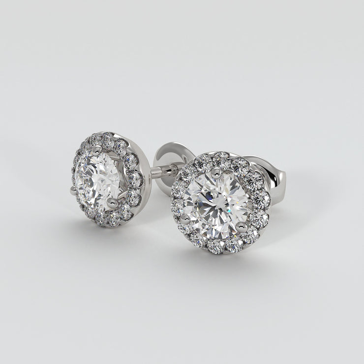 Diamond Halo Stud Earrings (Large) In White Gold Designed by FANCI Bespoke Fine Jewellery