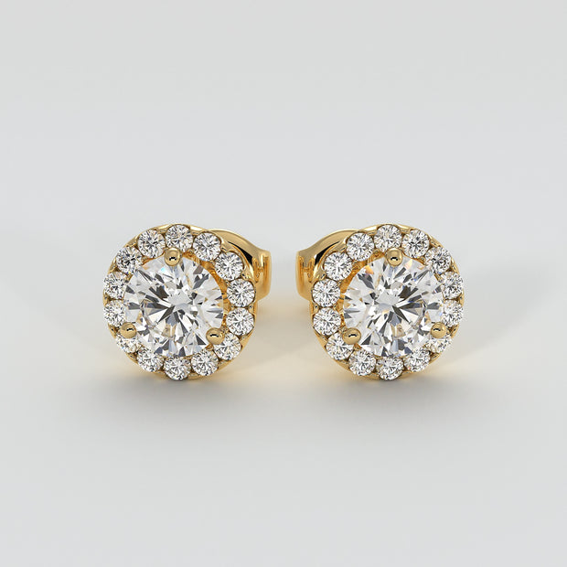 Diamond Halo Stud Earrings (Large) In Yellow Gold Designed by FANCI Bespoke Fine Jewellery