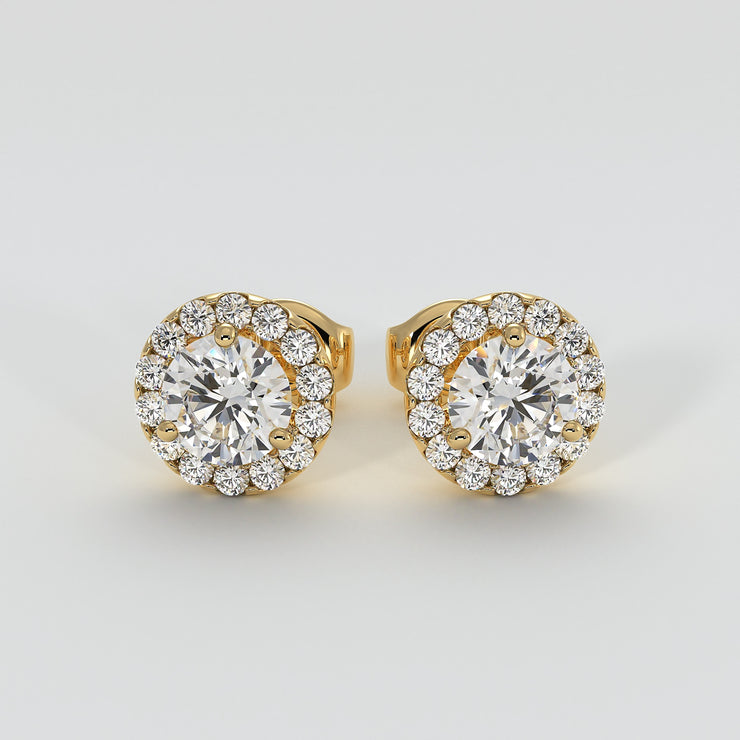 Diamond Halo Stud Earrings (Large) In Yellow Gold Designed by FANCI Bespoke Fine Jewellery