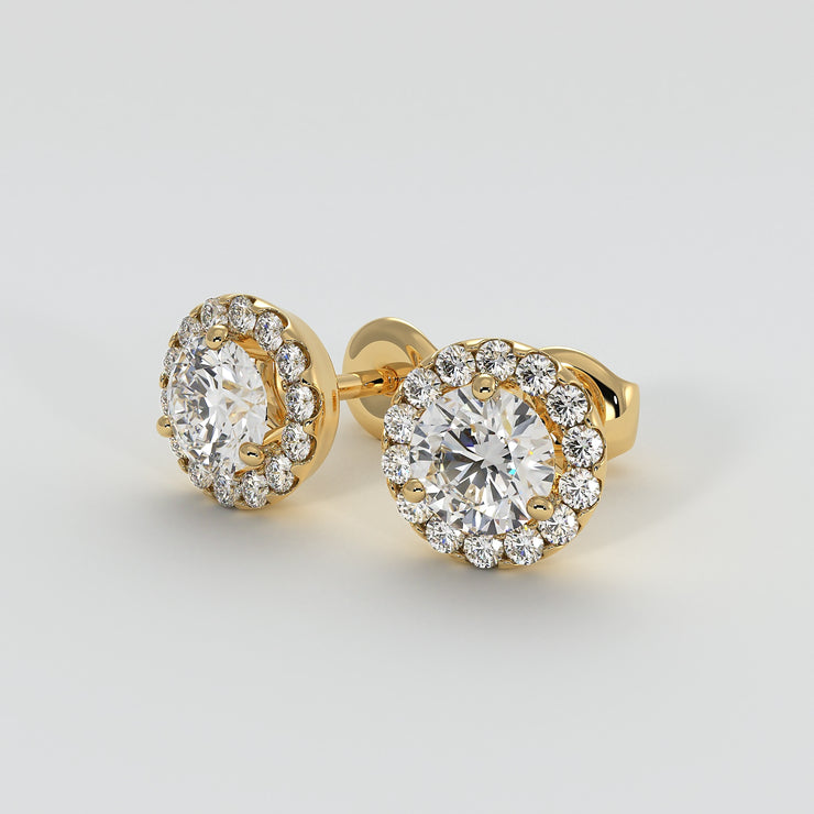 Diamond Halo Stud Earrings (Large) In Yellow Gold Designed by FANCI Bespoke Fine Jewellery