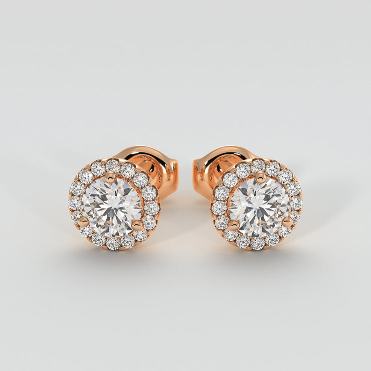 Diamond Halo Stud Earrings (Medium) In Rose Gold Designed by FANCI Bespoke Fine Jewellery