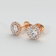Diamond Halo Stud Earrings (Medium) In Rose Gold Designed by FANCI Bespoke Fine Jewellery