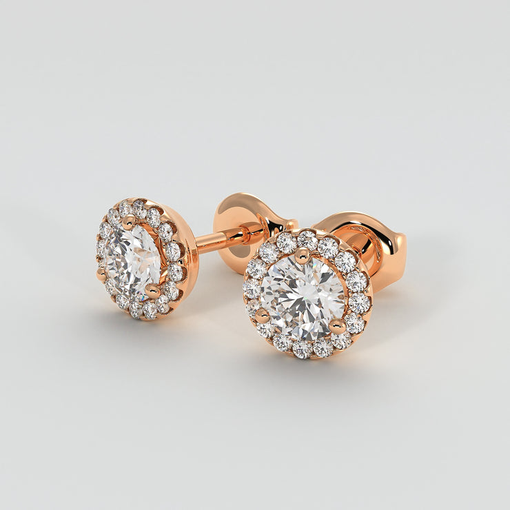 Diamond Halo Stud Earrings (Medium) In Rose Gold Designed by FANCI Bespoke Fine Jewellery