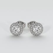 Diamond Halo Stud Earrings (Medium) In White Gold Designed by FANCI Bespoke Fine Jewellery