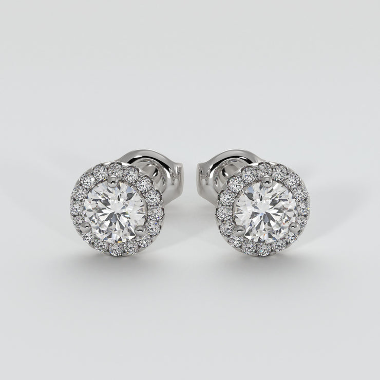 Diamond Halo Stud Earrings (Medium) In White Gold Designed by FANCI Bespoke Fine Jewellery
