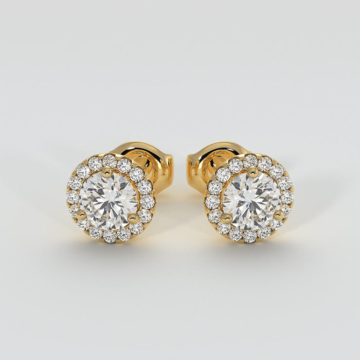Diamond Halo Stud Earrings (Medium) In Yellow Gold Designed by FANCI Bespoke Fine Jewellery