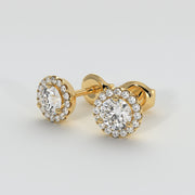 Diamond Halo Stud Earrings (Medium) In Yellow Gold Designed by FANCI Bespoke Fine Jewellery