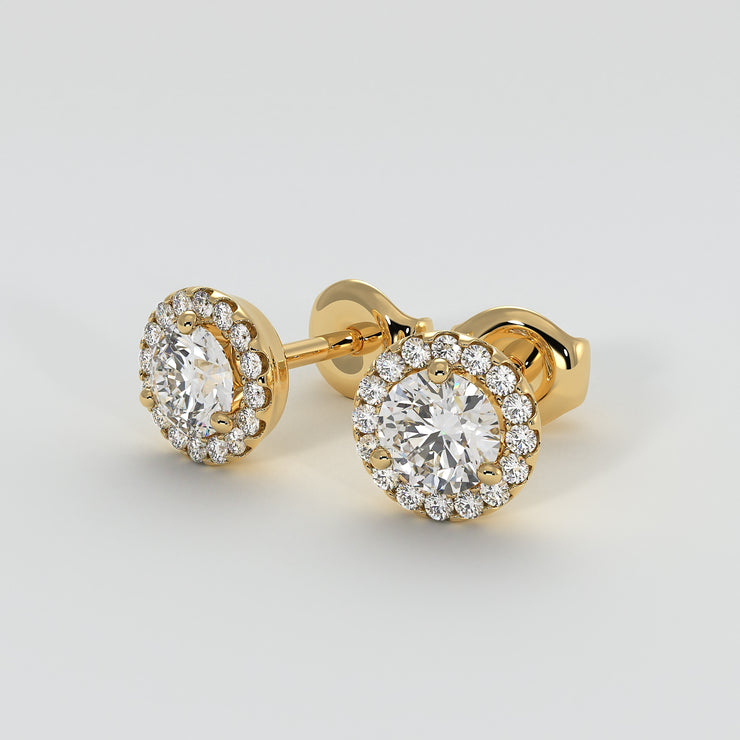 Diamond Halo Stud Earrings (Medium) In Yellow Gold Designed by FANCI Bespoke Fine Jewellery