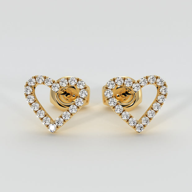 Diamond Heart Stud Earrings In Yellow Gold Designed by FANCI Bespoke Fine Jewellery