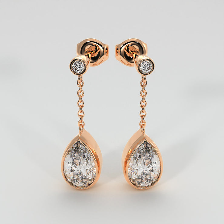 Diamond Pears Drop Earrings In Rose Gold Designed by FANCI Bespoke Fine Jewellery