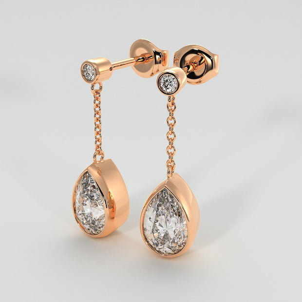 Diamond Pears Drop Earrings In Rose Gold Designed by FANCI Bespoke Fine Jewellery