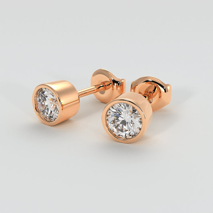 Diamond Stud Earrings In Rub Over Setting In Rose Gold Designed by FANCI Bespoke Fine Jewellery