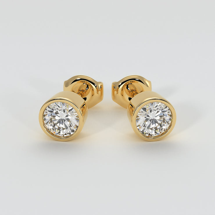 Diamond Stud Earrings In Rub Over Setting In Yellow Gold Designed by FANCI Bespoke Fine Jewellery