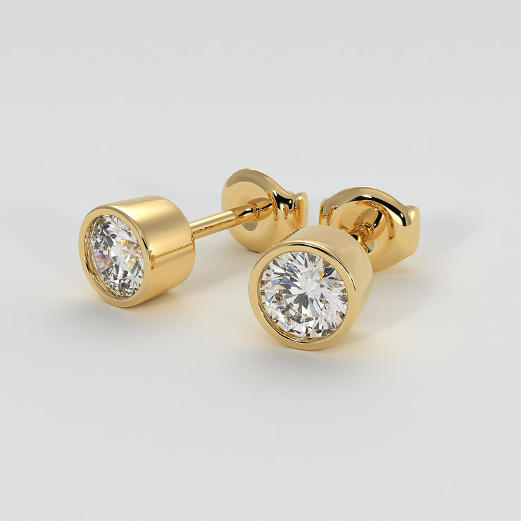 Diamond Stud Earrings In Rub Over Setting In Yellow Gold Designed by FANCI Bespoke Fine Jewellery