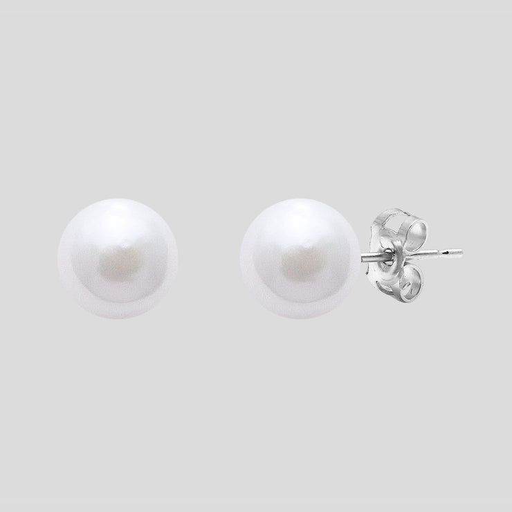 White 7-7.5mm cultured akoya pearl earring studs on 18ct white or yellow gold by FANCI bespoke fine jewellery
