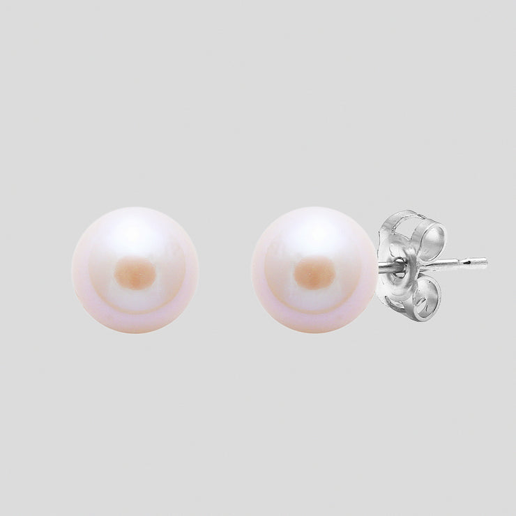 Pink 5-5.5mm cultured river pearl earring studs on 9ct white or yellow gold by FANCI bespoke fine jewellery