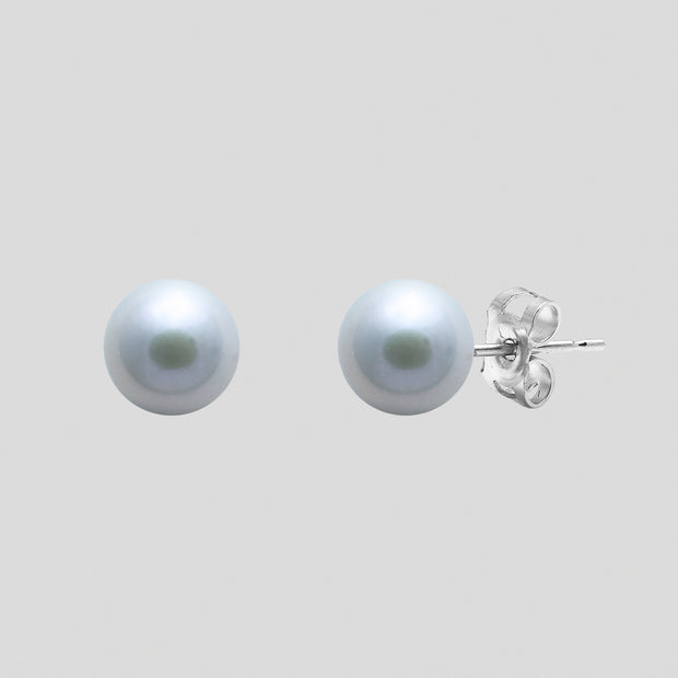 Grey 5-5.5mm cultured river pearl earring studs on 9ct white or yellow gold by FANCI bespoke fine jewellery