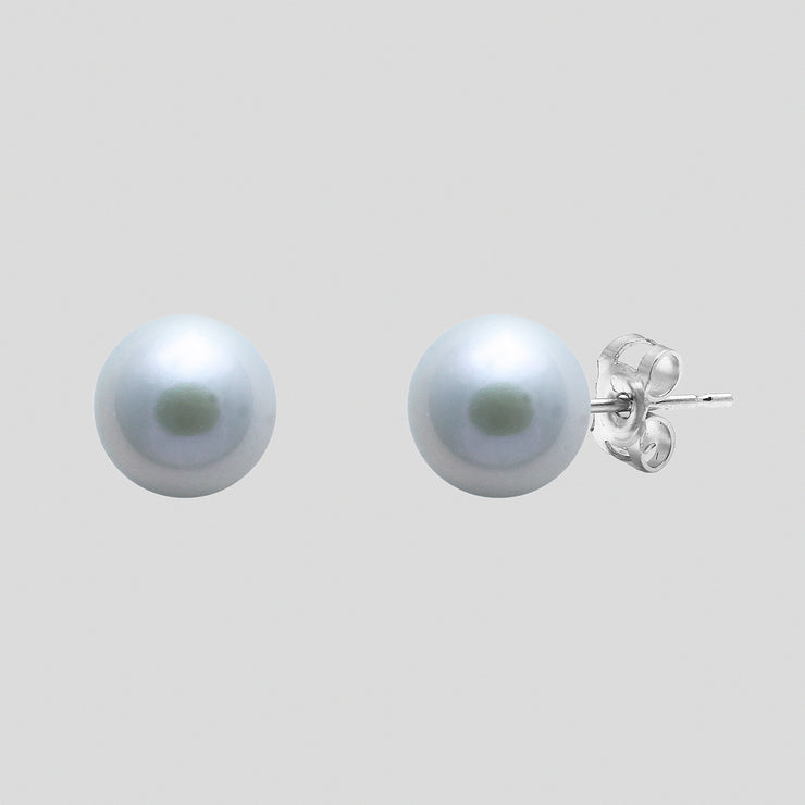 Grey 6-6.5mm cultured river pearl earring studs on 9ct white or yellow gold by FANCI bespoke fine jewellery