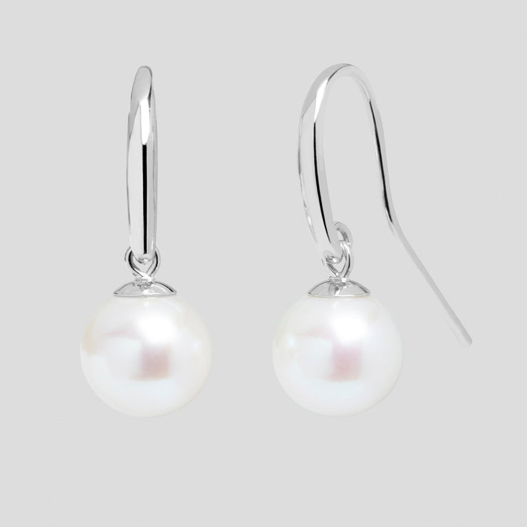 White 8-8.5mm cultured river pearl shepherds crook and cap earring drops on 9ct white or yellow gold by FANCI bespoke fine jewellery