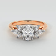 Floral Design Engagement Ring With Oval Centre Diamond And Marquise Shape Diamond Petals Set On A Rose Gold Band Designed And Manufactured By FANCI Bespoke Fine Jewellery