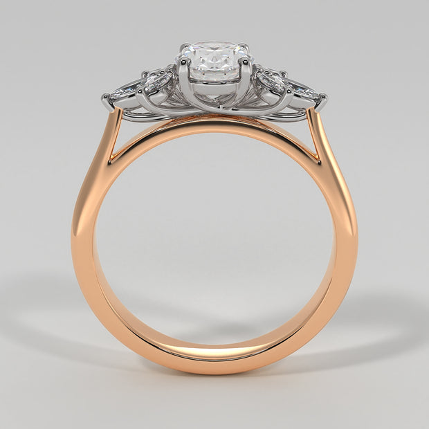 Floral Design Engagement Ring With Oval Centre Diamond And Marquise Shape Diamond Petals Set On A Rose Gold Band Designed And Manufactured By FANCI Bespoke Fine Jewellery