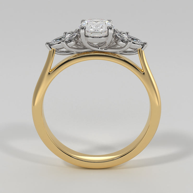 Floral Design Engagement Ring With Oval Centre Diamond And Marquise Shape Diamond Petals Set On A Yellow Gold Band Designed And Manufactured By FANCI Bespoke Fine Jewellery