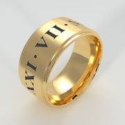 Gentlemen’s Roman Numeral Laser Engraved Wedding Ring In Yellow Gold Designed by FANCI Bespoke Fine Jewellery