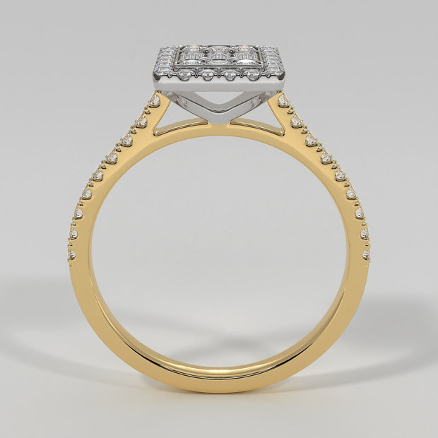 Illusion Set Diamond Engagement Ring In Yellow Gold Designed by FANCI Bespoke Fine Jewellery