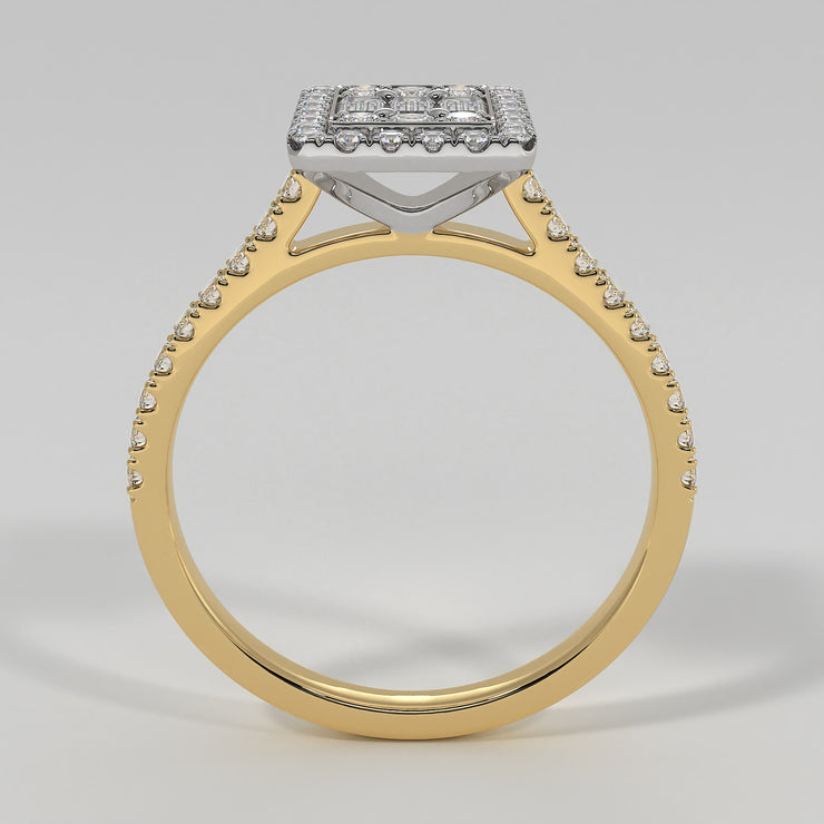 Illusion Set Diamond Engagement Ring In Yellow Gold Designed by FANCI Bespoke Fine Jewellery