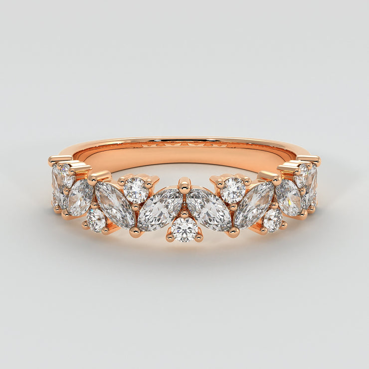 Marquise And Round Diamond Zig Zag Ring In Rose Gold Designed by FANCI Bespoke Fine Jewellery