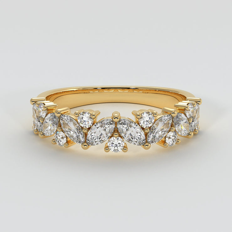 Marquise And Round Diamond Zig Zag Ring In Yellow Gold Designed by FANCI Bespoke Fine Jewellery