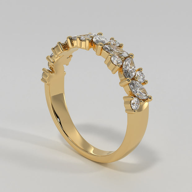 Marquise And Round Diamond Zig Zag Ring In Yellow Gold Designed by FANCI Bespoke Fine Jewellery