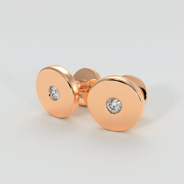 Silver Cufflinks With Rub Over Set Moissanites And Rose Gold Plated Designed by FANCI Bespoke Fine Jewellery