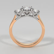 Ornate Trilogy Engagement Ring In Rose Gold With White Gold Diamond Settings Designed And Manufactured By FANCI Bespoke Fine Jewellery