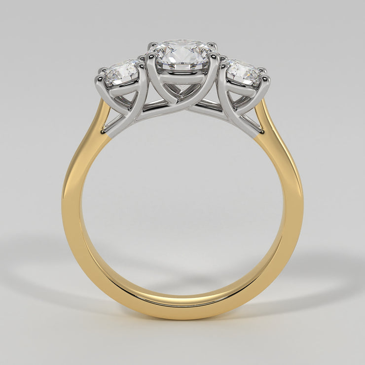 Ornate Trilogy Engagement Ring In Yellow Gold With White Gold Diamond Settings Designed And Manufactured By FANCI Bespoke Fine Jewellery