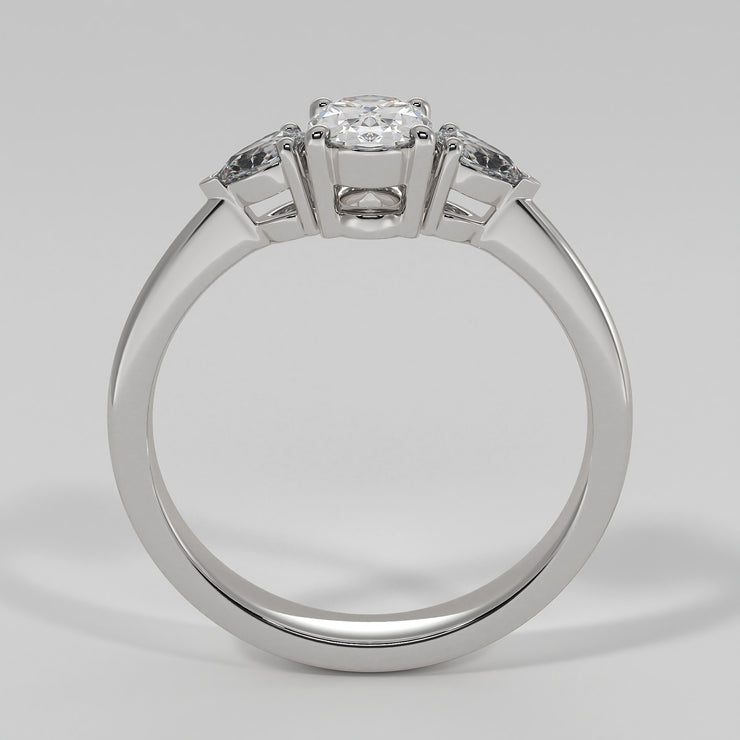 Oval And Pear Diamonds Trilogy Engagement Ring In White Gold Designed by FANCI Bespoke Fine Jewellery