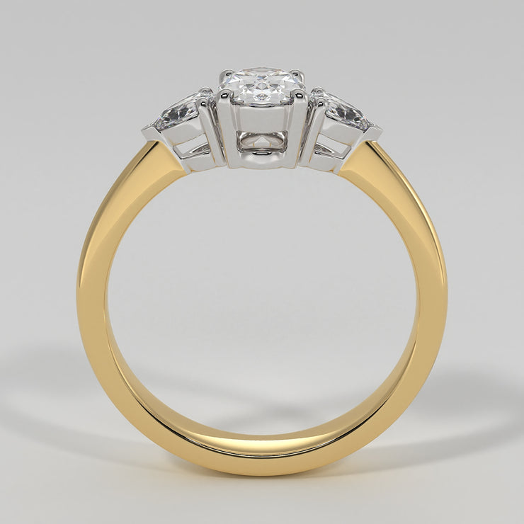 Oval And Pear Diamonds Trilogy Engagement Ring In Yellow Gold Designed by FANCI Bespoke Fine Jewellery