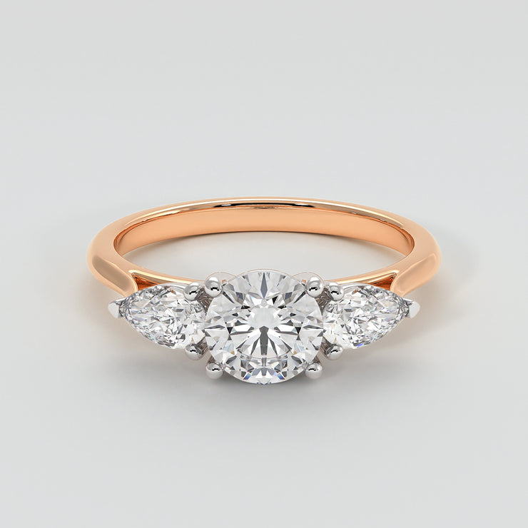 Pear And Round Diamonds Trilogy Engagement Ring In Rose Gold Designed by FANCI Bespoke Fine Jewellery