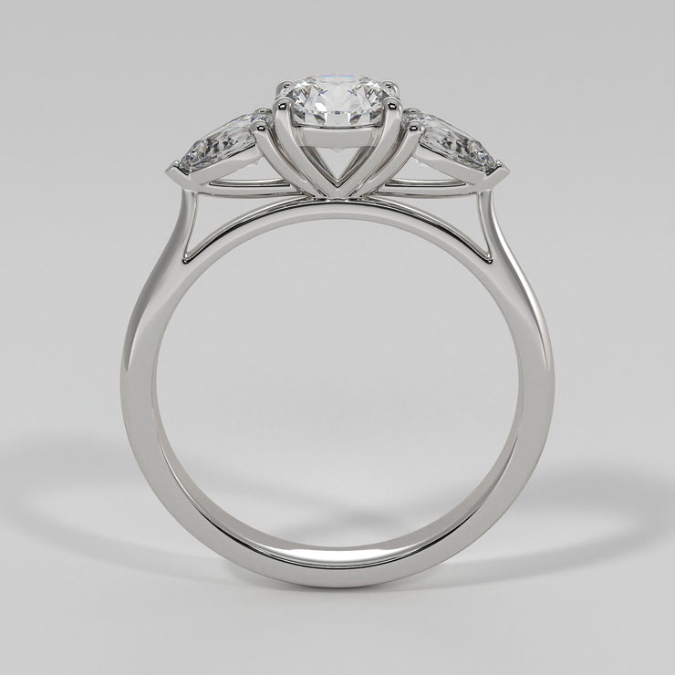 Pear And Round Diamonds Trilogy Engagement Ring In White Gold Designed by FANCI Bespoke Fine Jewellery