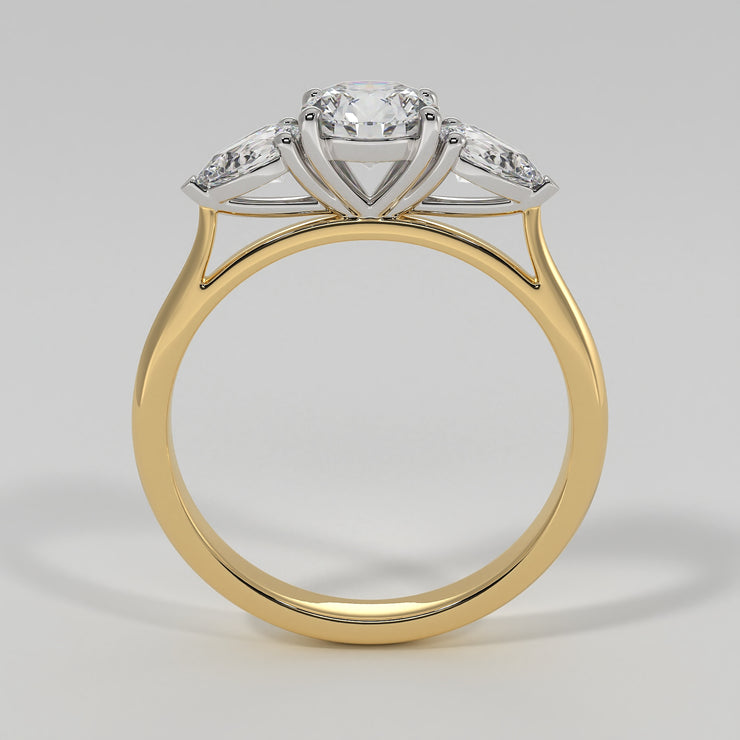 Pear And Round Diamonds Trilogy Engagement Ring In Yellow Gold Designed by FANCI Bespoke Fine Jewellery