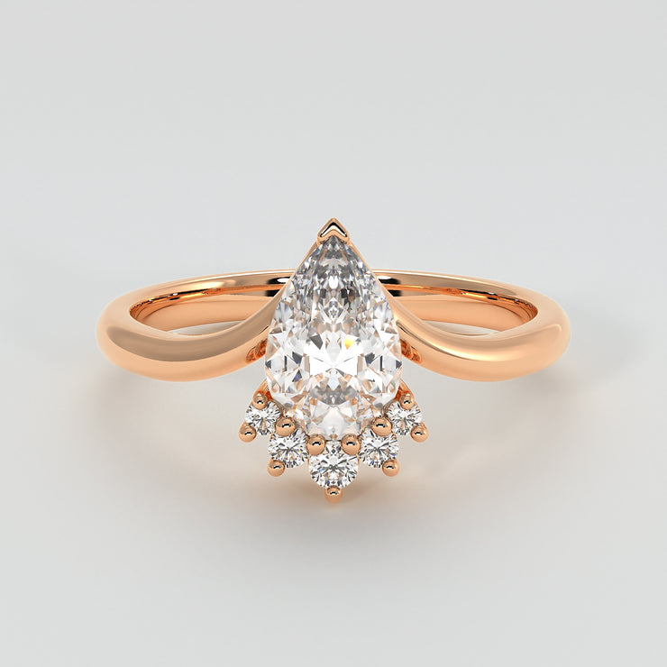 Pear Shape Diamond Engagement Ring With Diamond Crown In Rose Gold Designed by FANCI Bespoke Fine Jewellery