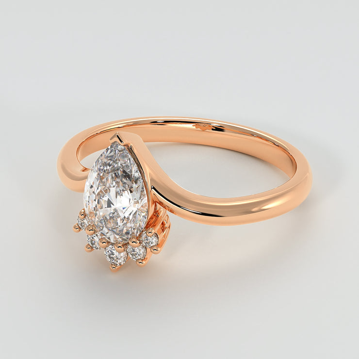 Pear Shape Diamond Engagement Ring With Diamond Crown In Rose Gold Designed by FANCI Bespoke Fine Jewellery