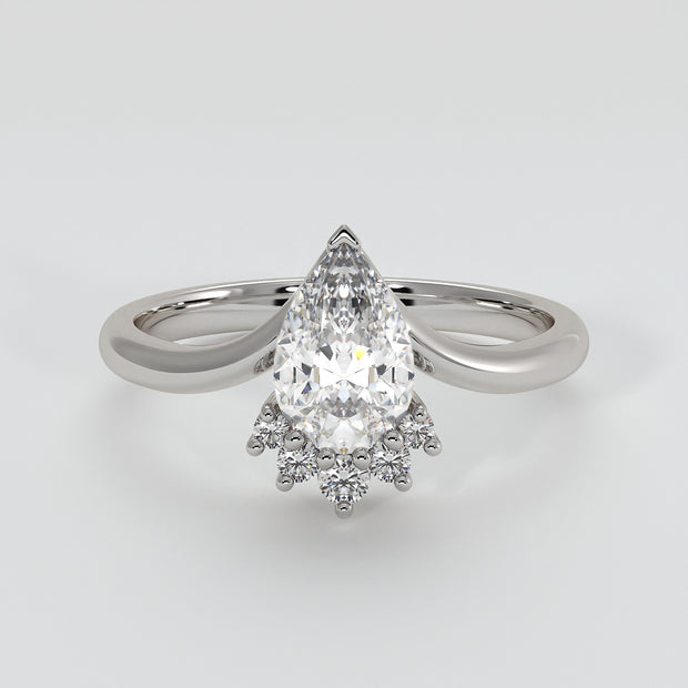 Pear Shape Diamond Engagement Ring With Diamond Crown - from £1795