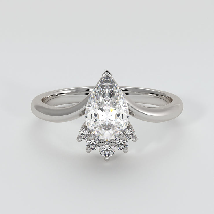 Pear Shape Diamond Engagement Ring With Diamond Crown